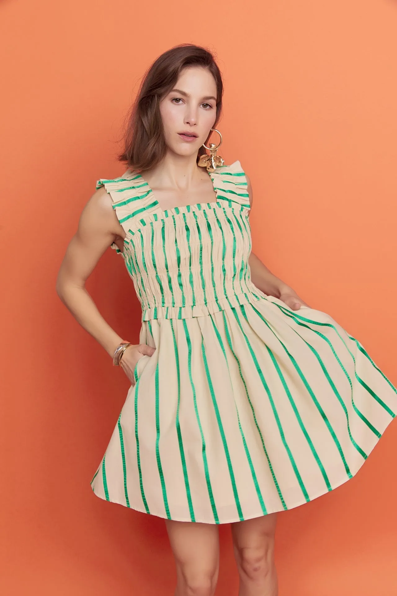 English Factory - Stripe Ruffled Midi Dress