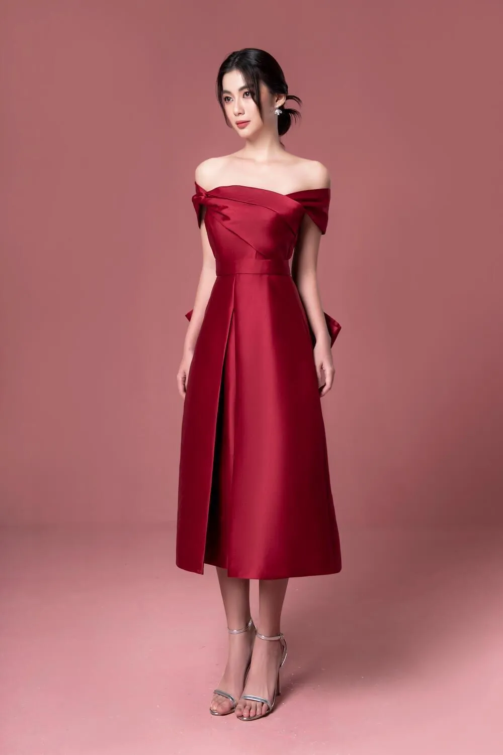 Eugene A-line Off-Shoulder Taffeta Midi Dress