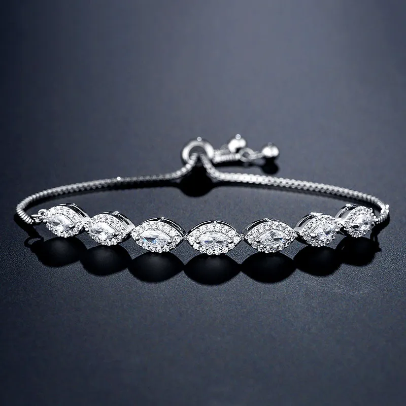 Evita Marquise Halo Crystal Draw String Bridal Bracelet