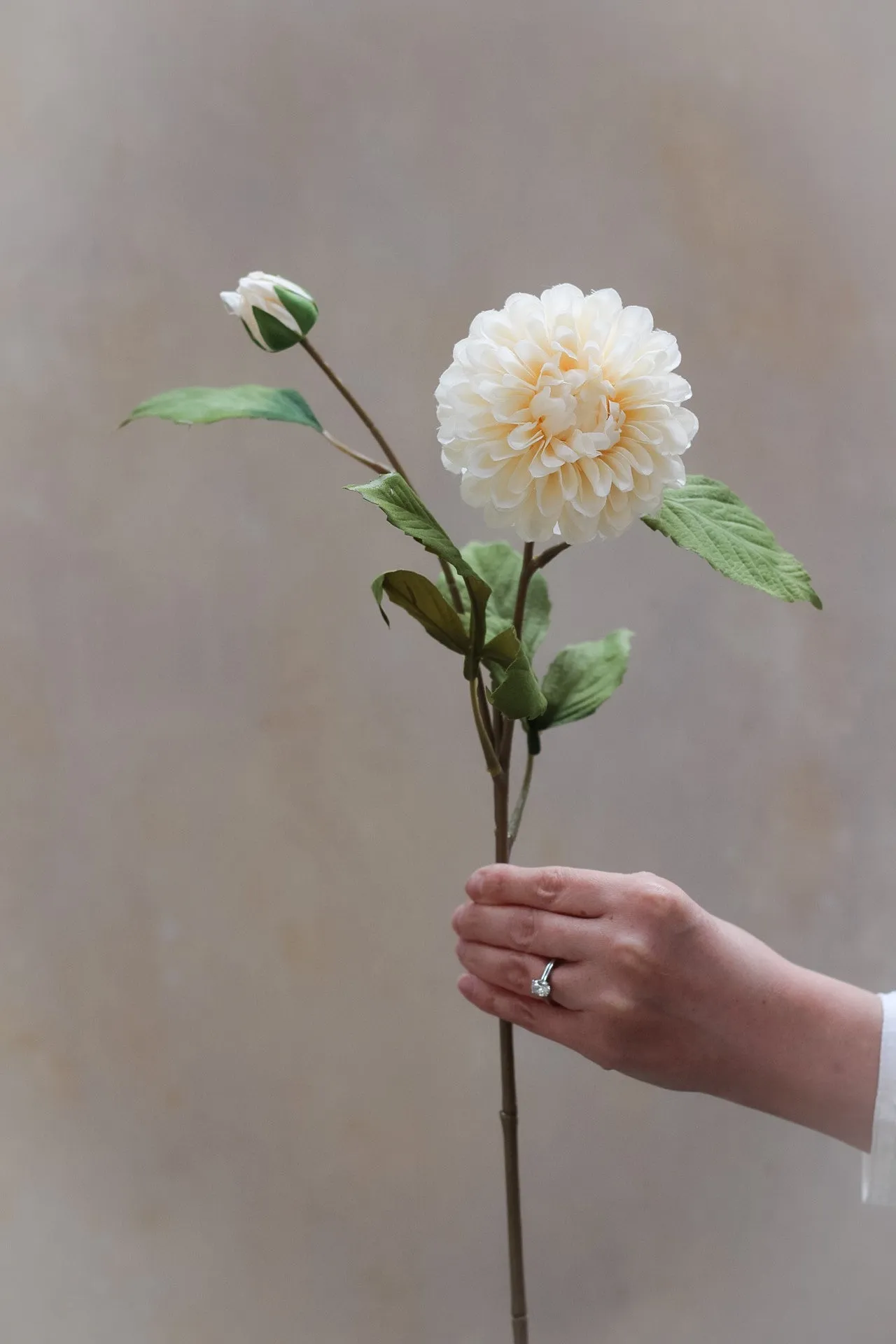 Faux Soft Cream Dahlia Stem