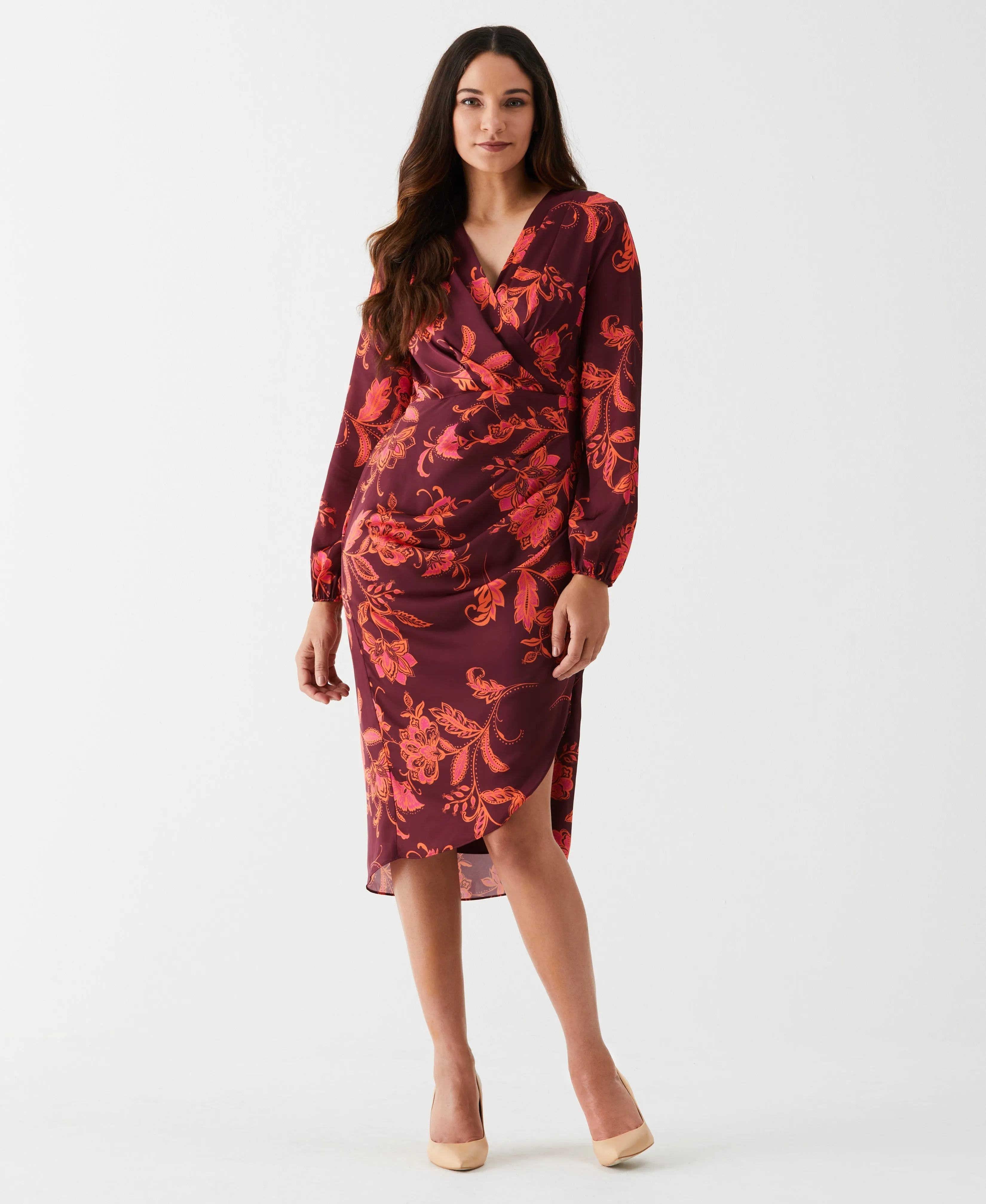 Faux Wrap Midi Dress