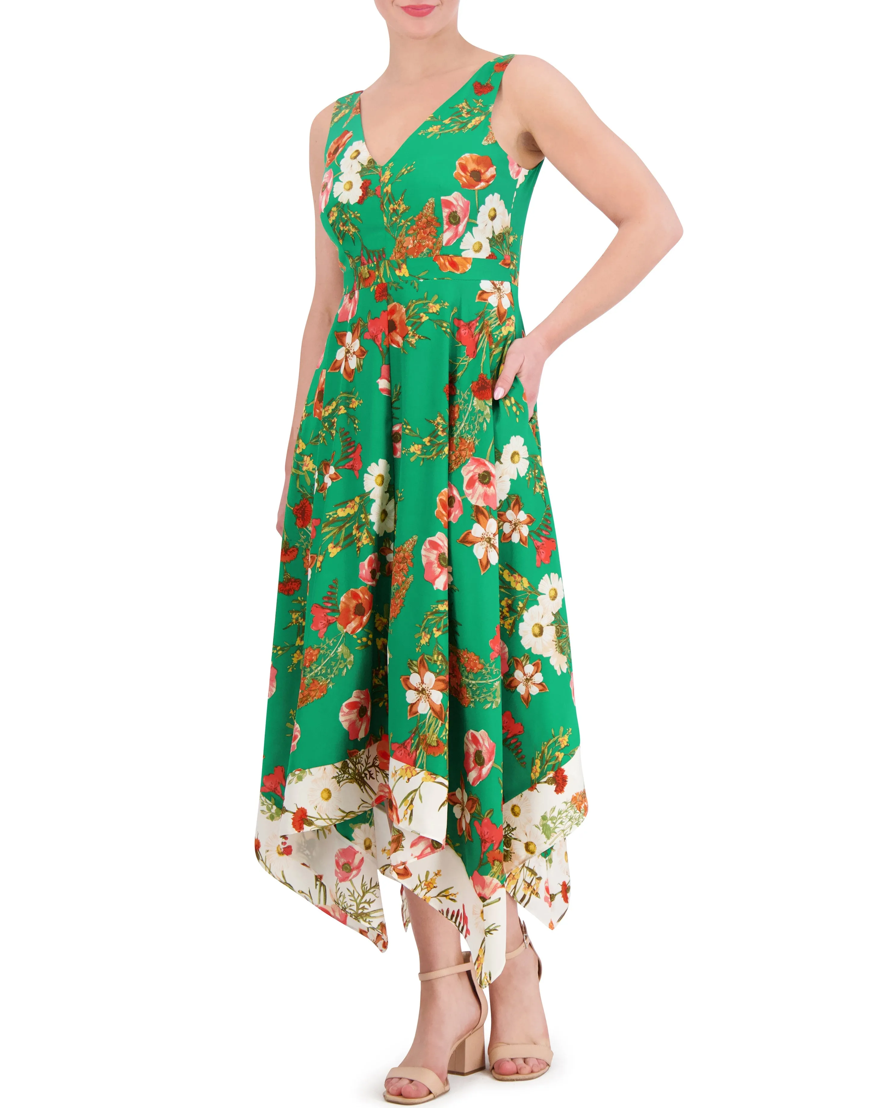 Floral-Print Handkerchief-Hem Dress