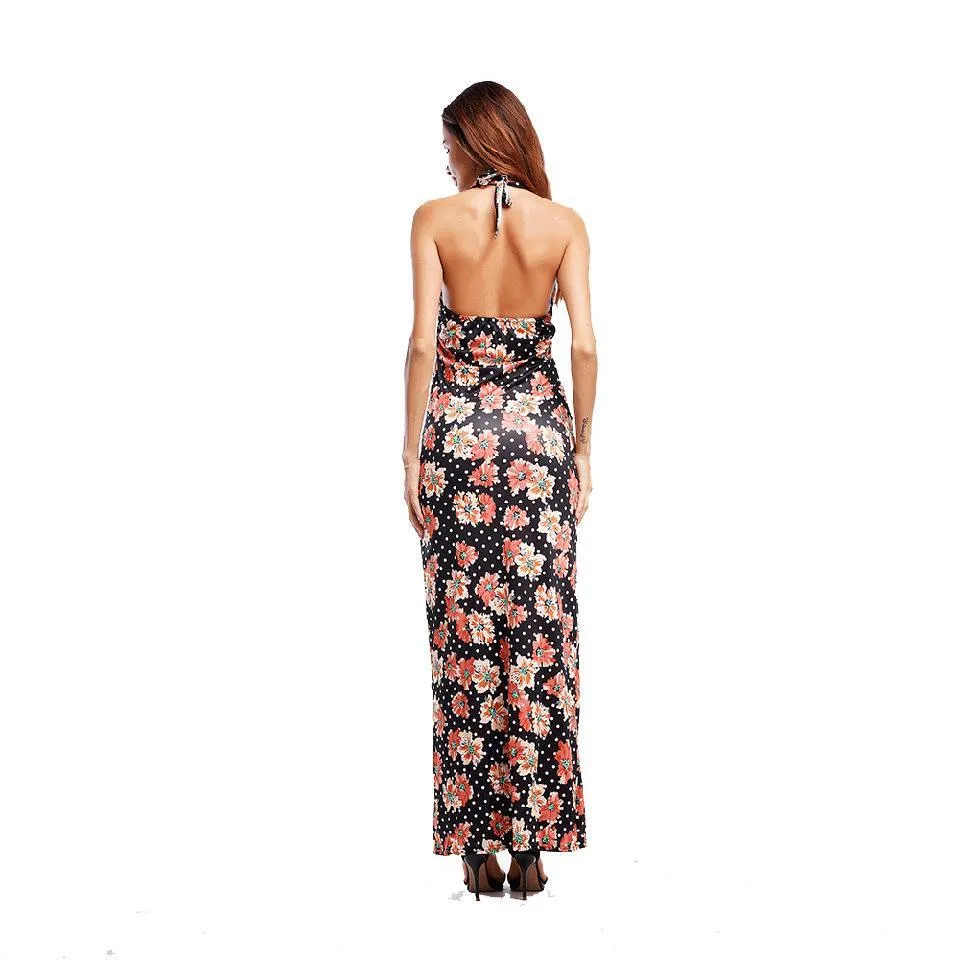 Floral Print Spaghetti Strap Beach Maxi Long Dress