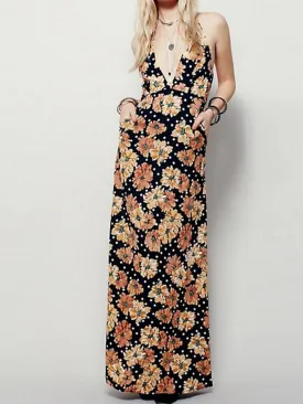 Floral Print Spaghetti Strap Beach Maxi Long Dress