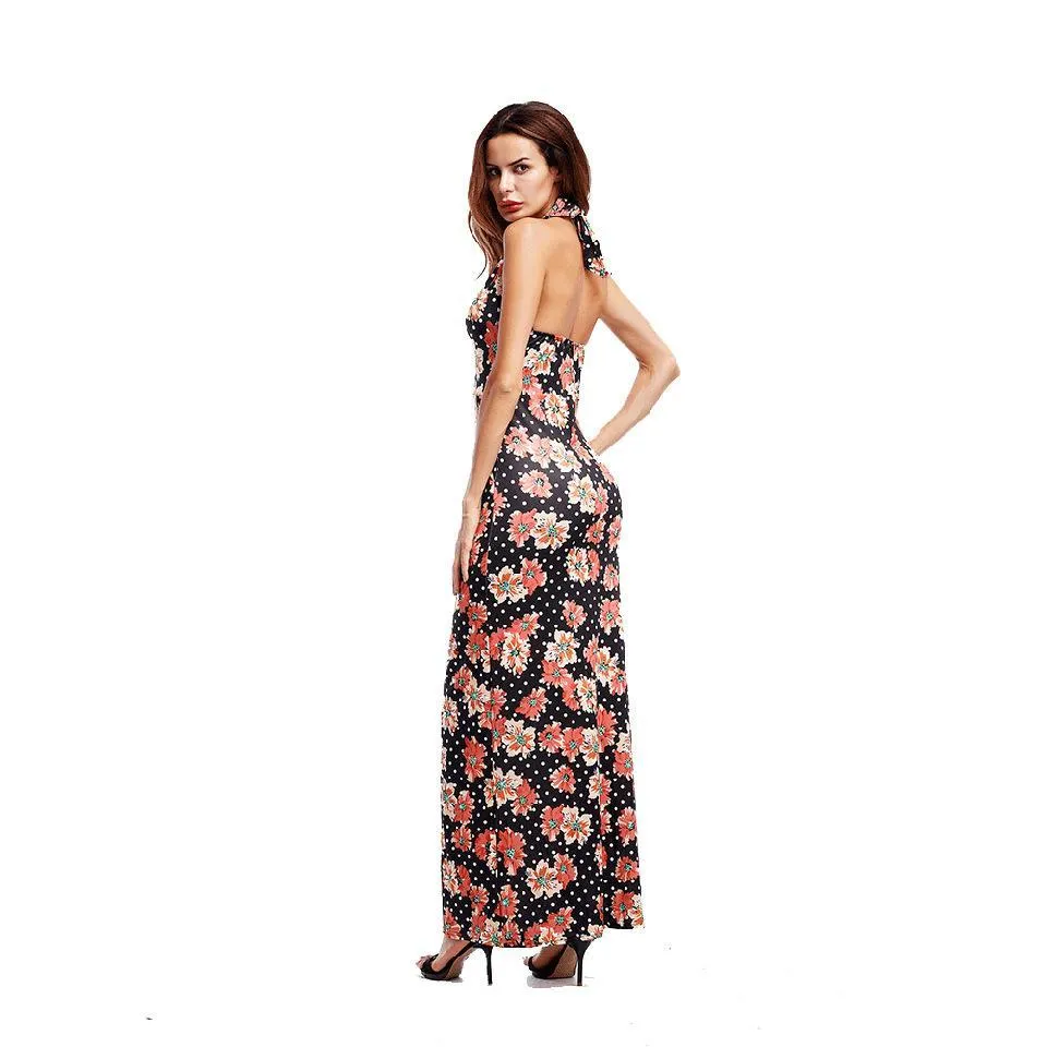 Floral Print Spaghetti Strap Beach Maxi Long Dress