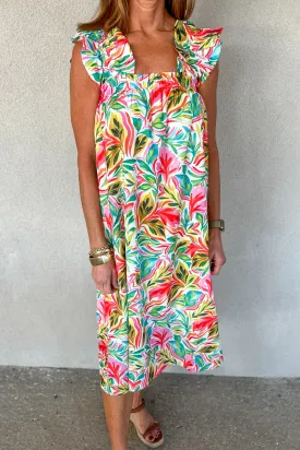 Floral Ruffle Sleeveless Midi Dress