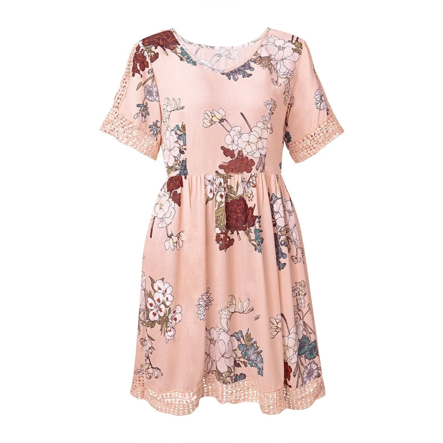 FLORAL V NECK CASUAL HALF SLEEVE MINI DRESS