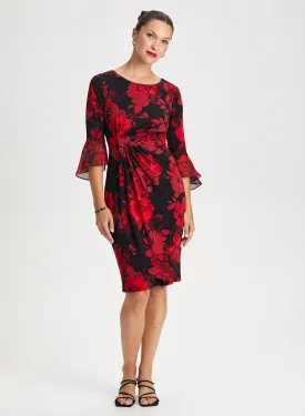 Flounce Sleeve Floral Dress