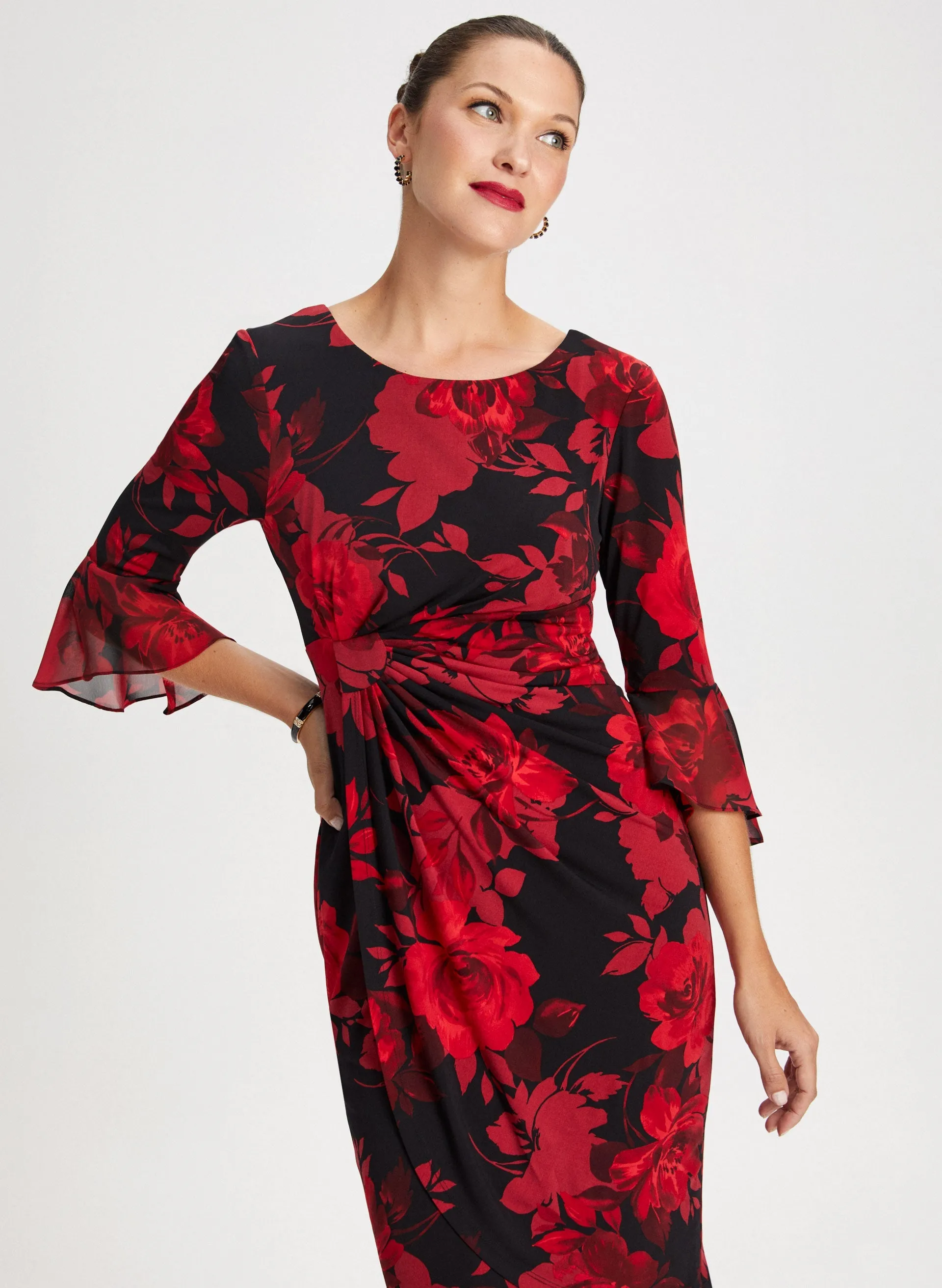 Flounce Sleeve Floral Dress