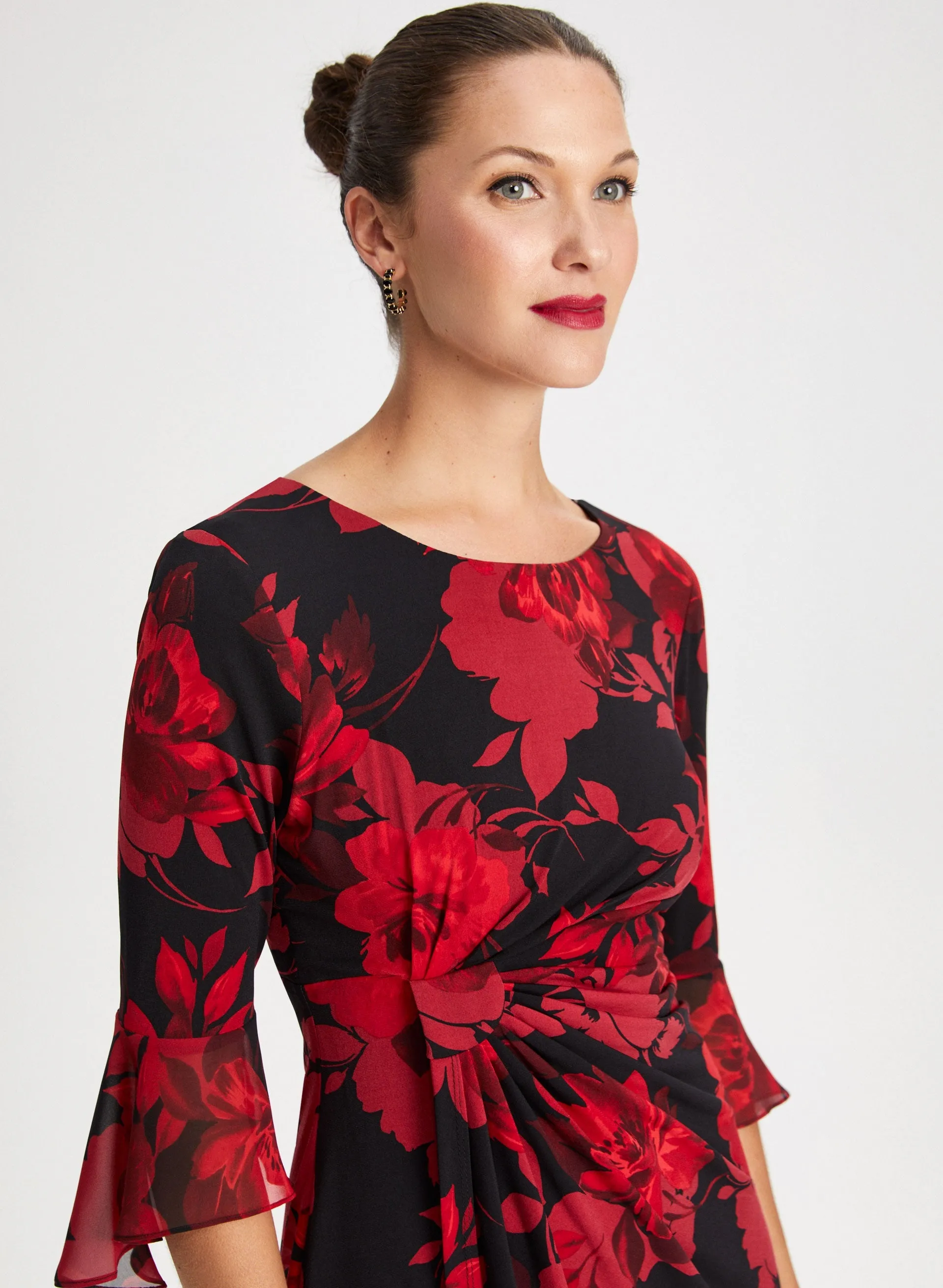 Flounce Sleeve Floral Dress