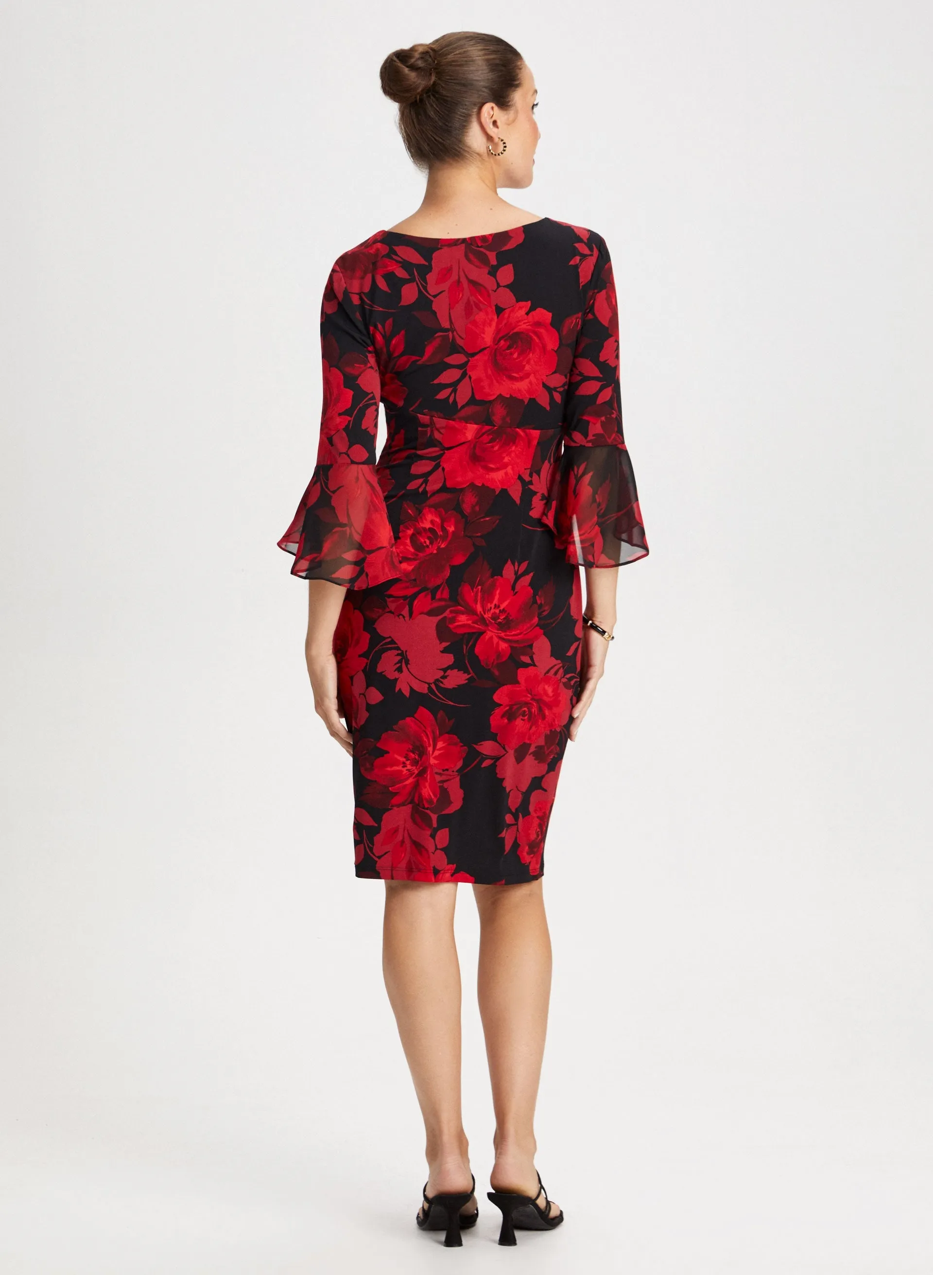 Flounce Sleeve Floral Dress