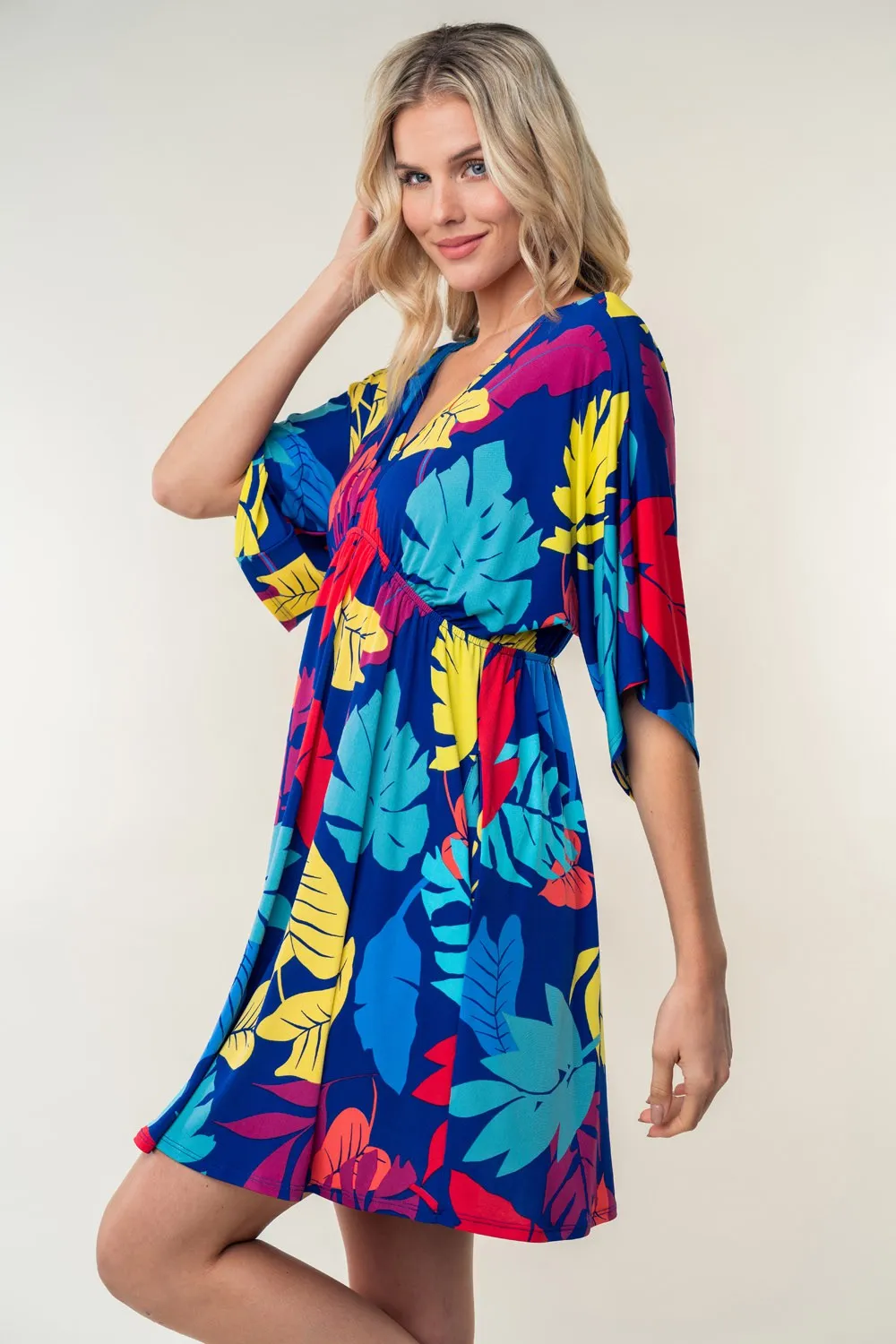 Full Size Printed V-Neck Mini Dress