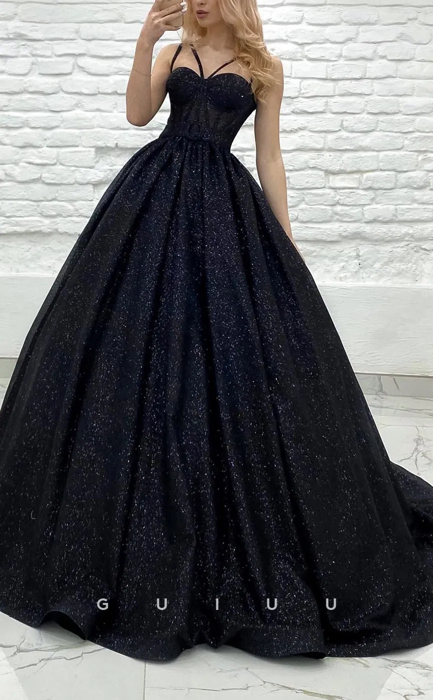 G2868 - Elegant & Luxurious Glitter A-Line Sweetheart Straps Prom Evening Dress