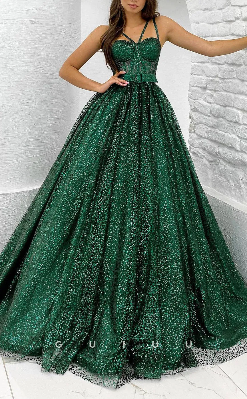 G2868 - Elegant & Luxurious Glitter A-Line Sweetheart Straps Prom Evening Dress