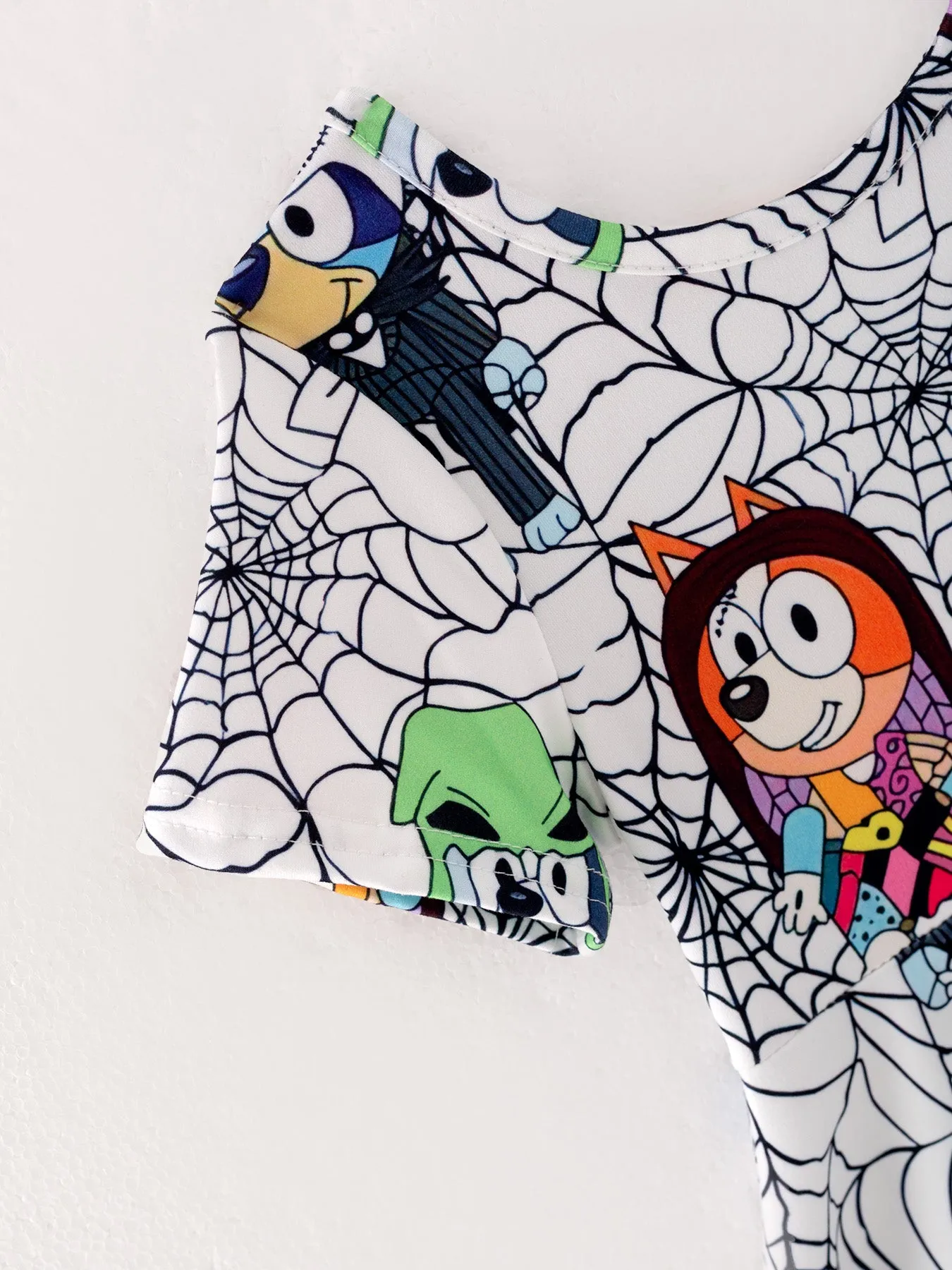 Girls Halloween Spider Web Character Print Dress