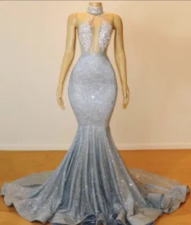 Glamorous Halter Sleeveless Backless Mermaid Floor-length Prom Dress