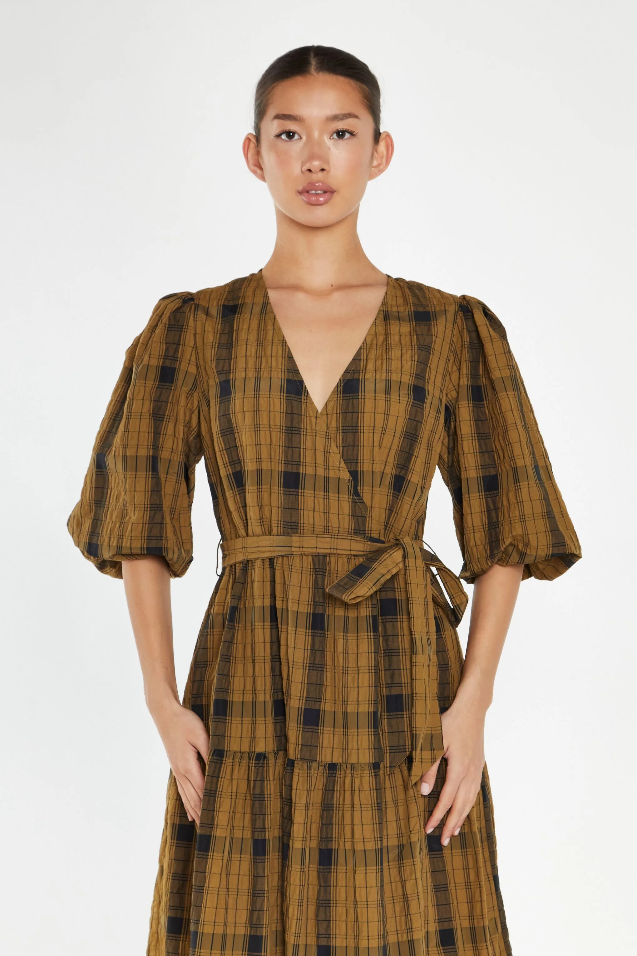 Glamorous - Olive Check Midaxi Wrap Dress