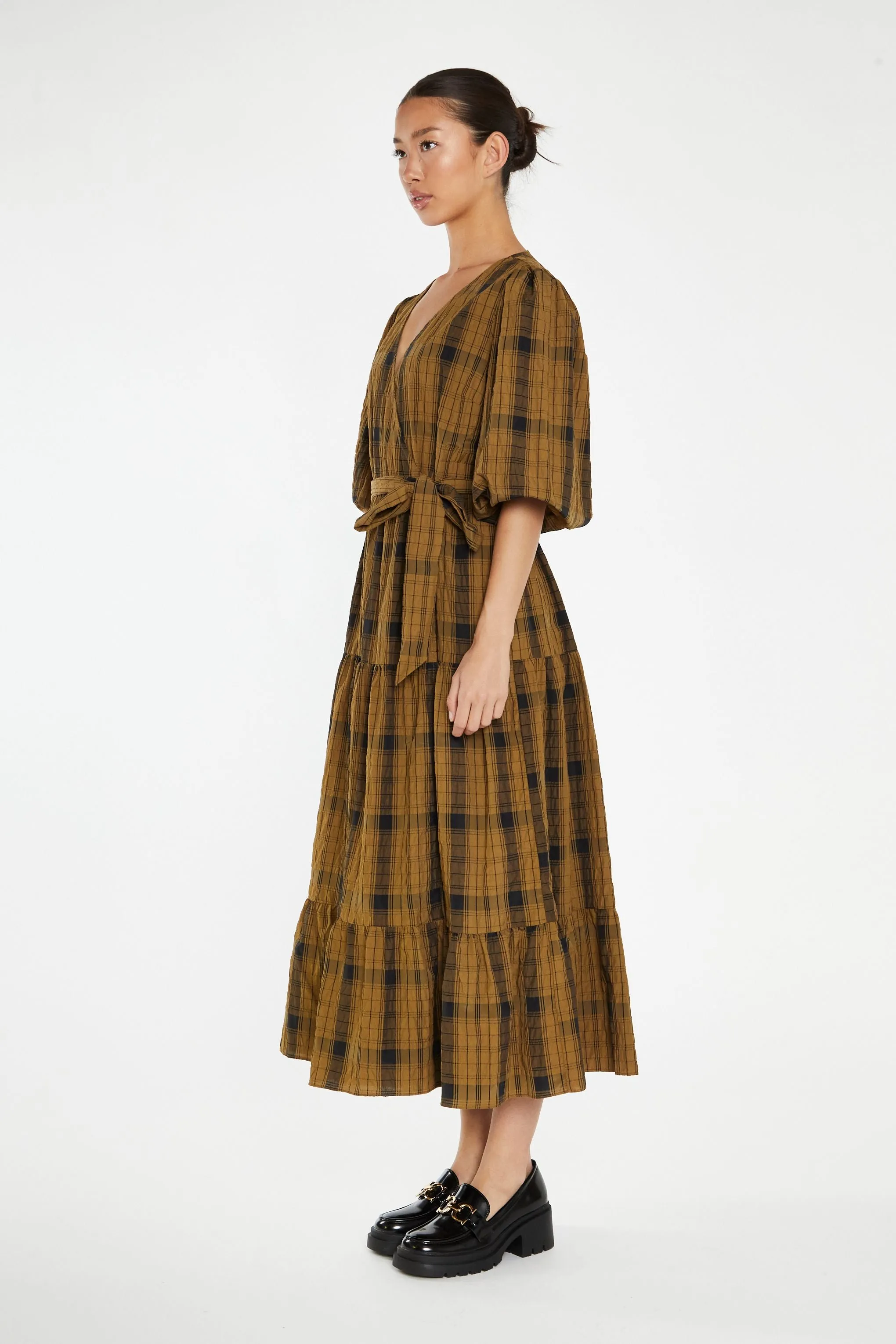 Glamorous - Olive Check Midaxi Wrap Dress