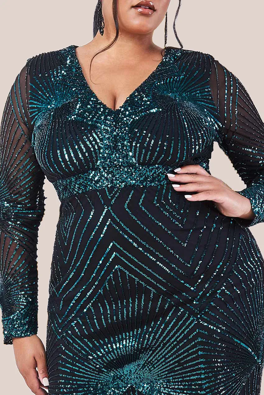 Goddiva Plus Scalloped Hem Starburst Midi Dress - Emerald