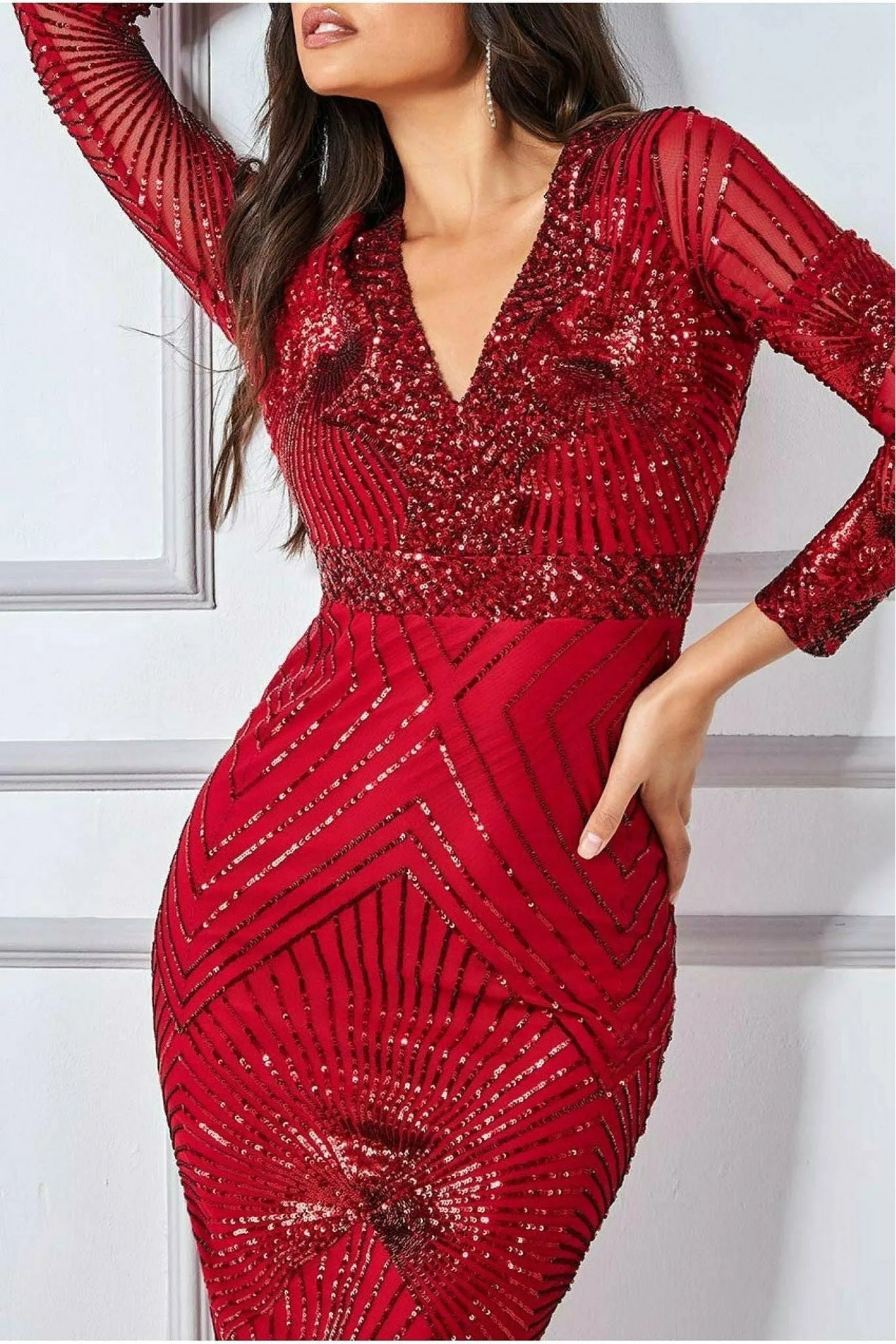 Goddiva Scalloped Hem Starburst Midi Dress - Red