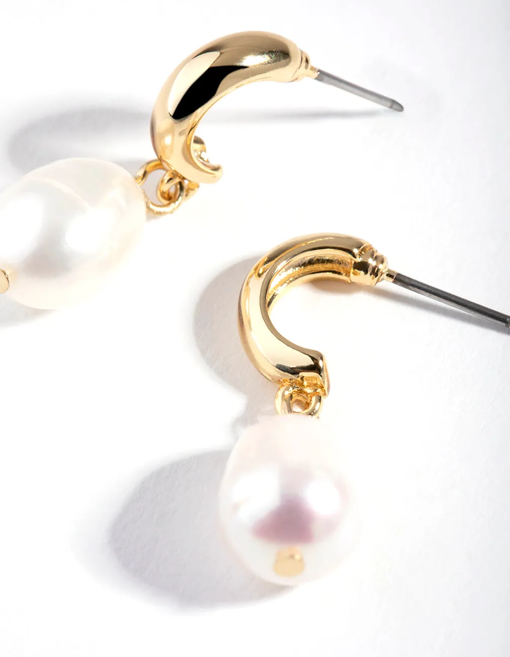 Gold Freshwater Pearl Huggie Hoop Earrings