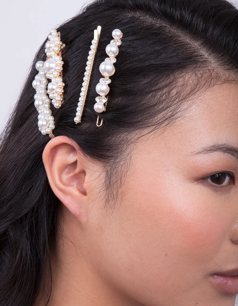 Gold Multi Pearl Diamante Hair Clip 4-Pack