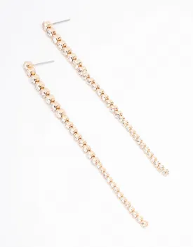 Gold Round Diamante Cup Chain Drop Earrings