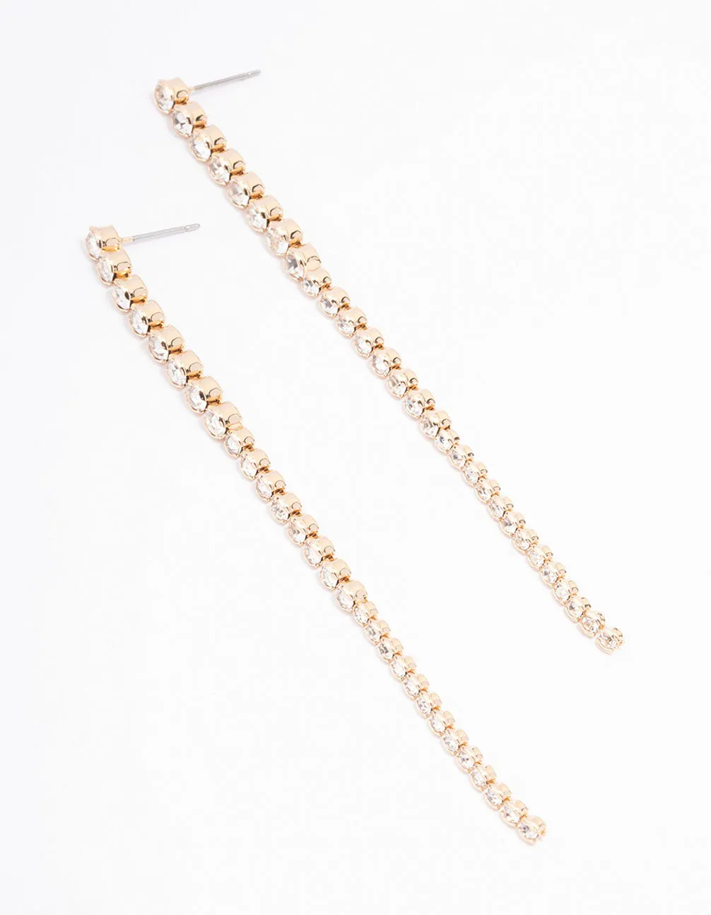 Gold Round Diamante Cup Chain Drop Earrings