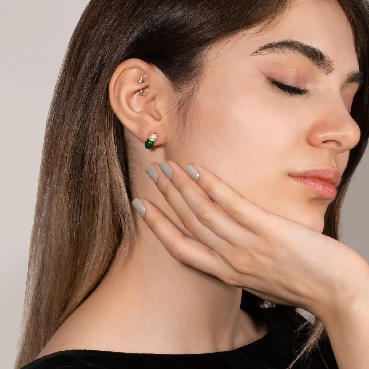 Green Capsule Stud Earring