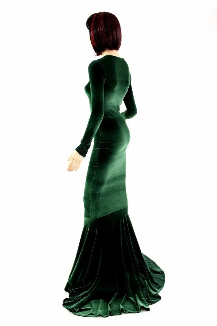 Green Velvet Long Sleeve Gown