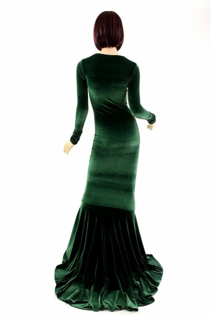 Green Velvet Long Sleeve Gown