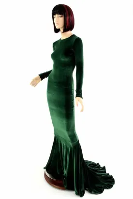 Green Velvet Long Sleeve Gown