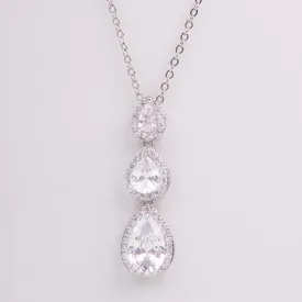 Hadley Triple Halo Teardrops Crystal Bridal Pendant Necklace