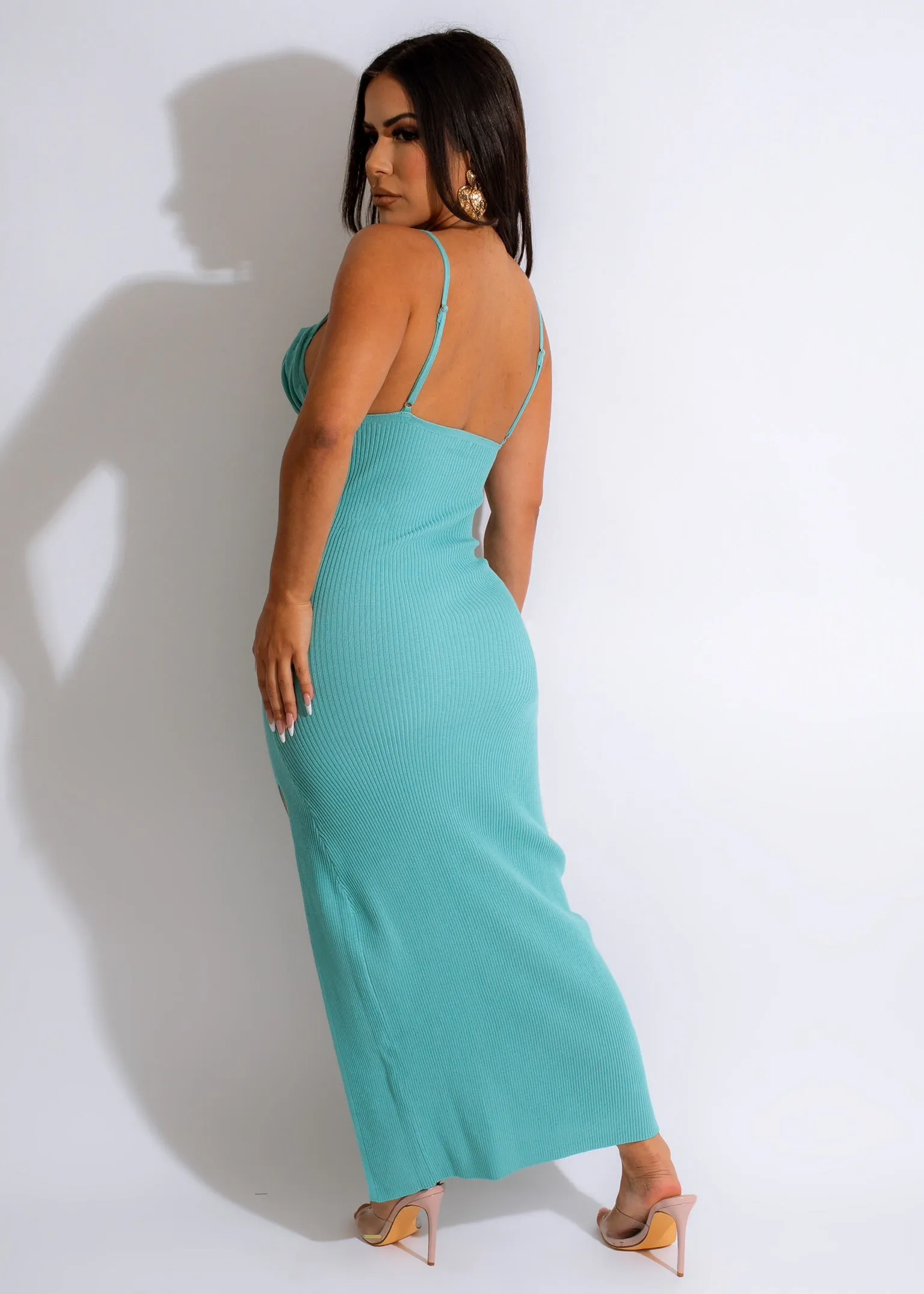 I'm A True Oceanholic Ribbed Maxi Dress Blue