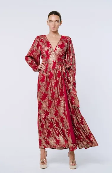 Isa Metallic Wrap Maxi Dress