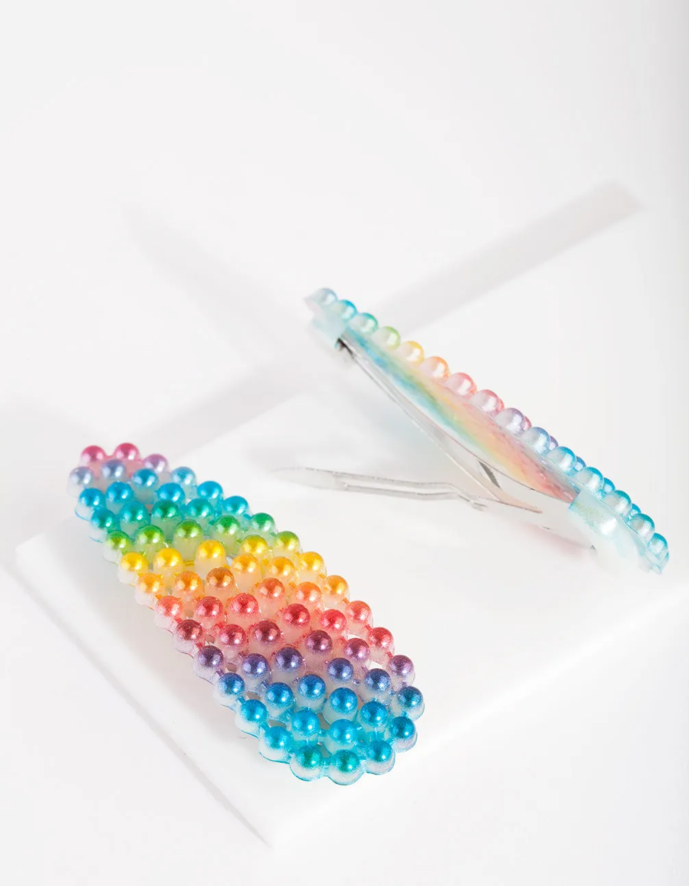 Kids Rainbow Ombre Pearl Hair Clip Duo