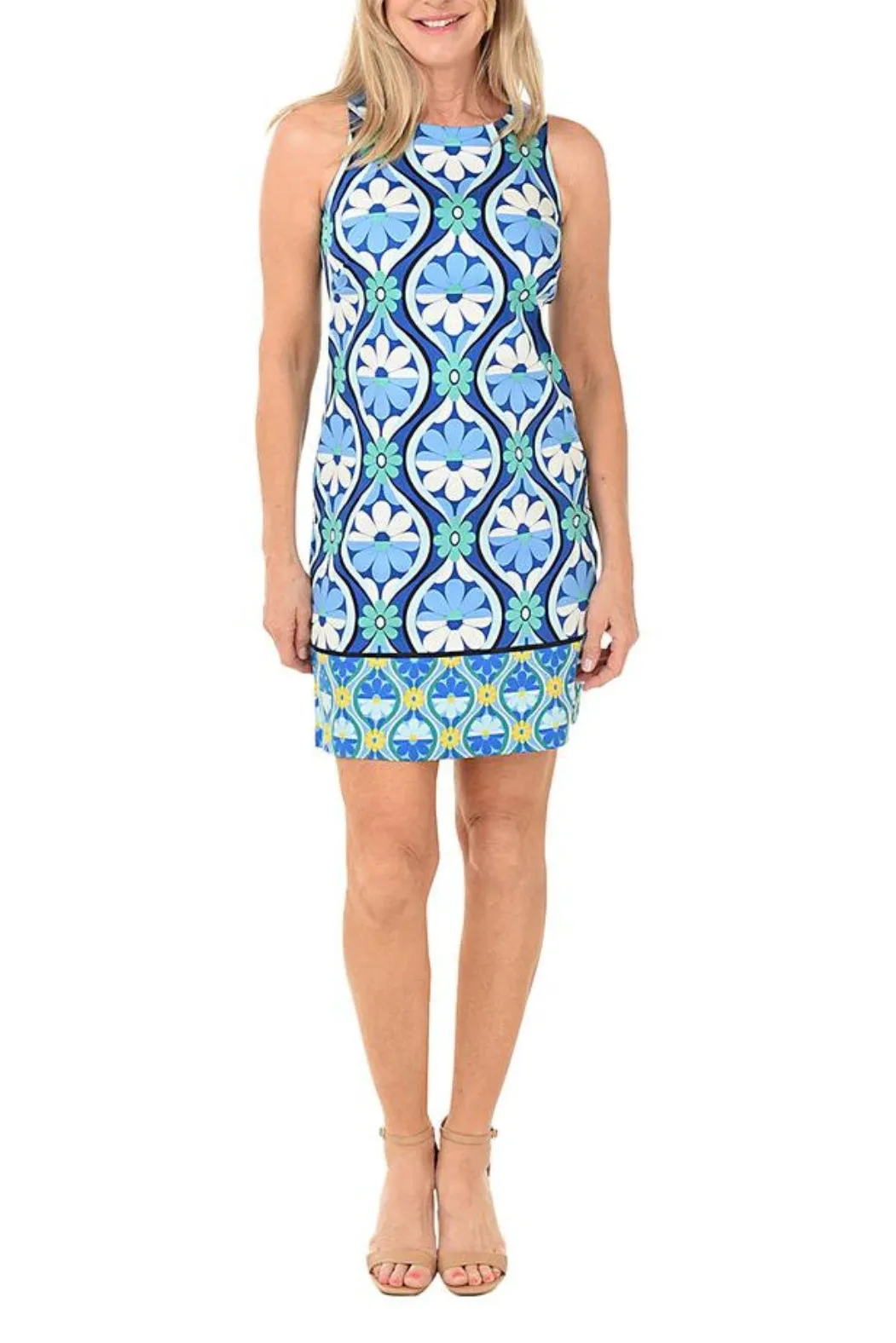 London Times Daisy Tiles Sleeveless Shift Dress