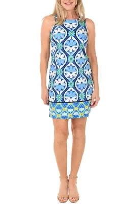 London Times Daisy Tiles Sleeveless Shift Dress