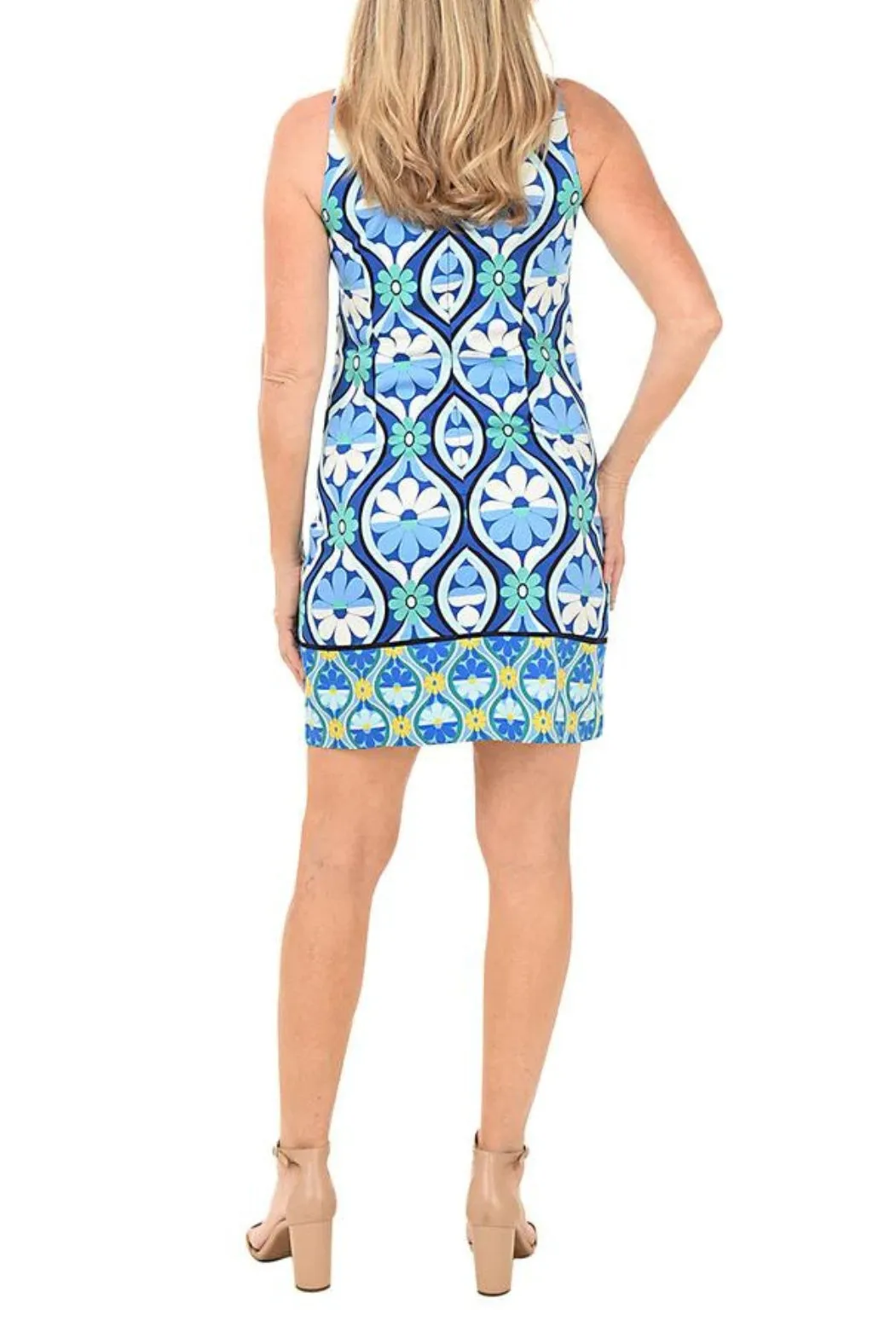 London Times Daisy Tiles Sleeveless Shift Dress