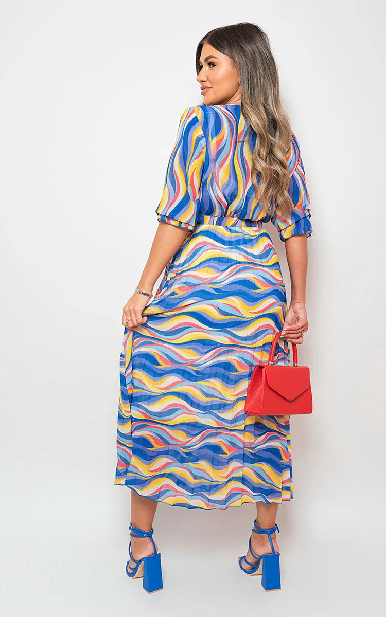 Long Sleeve Printed Maxi Dress with Belt Detail