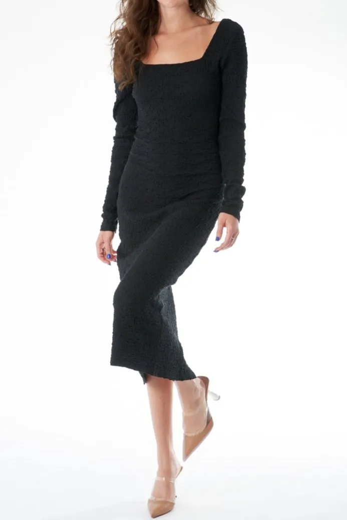 Long Sleeve Square Neck Body Con Midi Dress