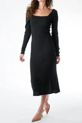 Long Sleeve Square Neck Body Con Midi Dress