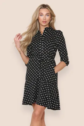 LOVE SUNSHINE Black Polka Dot Frilled Hem Mini Dress