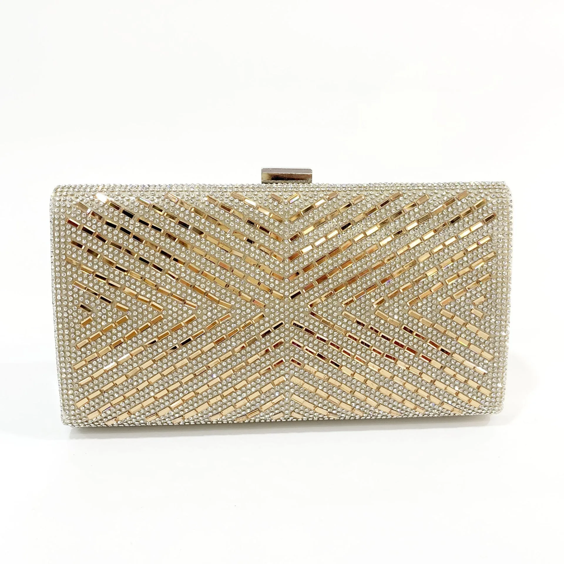 Luxy Moon X-Striped Rhinestone Hand-held Evening Clutch Bag