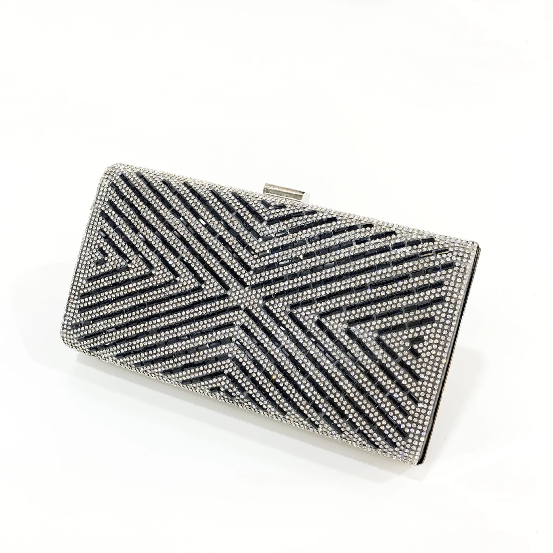 Luxy Moon X-Striped Rhinestone Hand-held Evening Clutch Bag