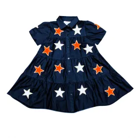 Navy And Orange Chenille Star Adult Dress