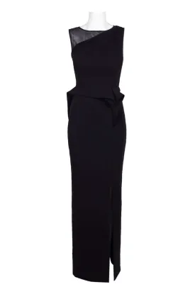 Nero Crew Neck Sleeveless Flutter Waist Bodycon Zipper Back Scuba Crepe Gown