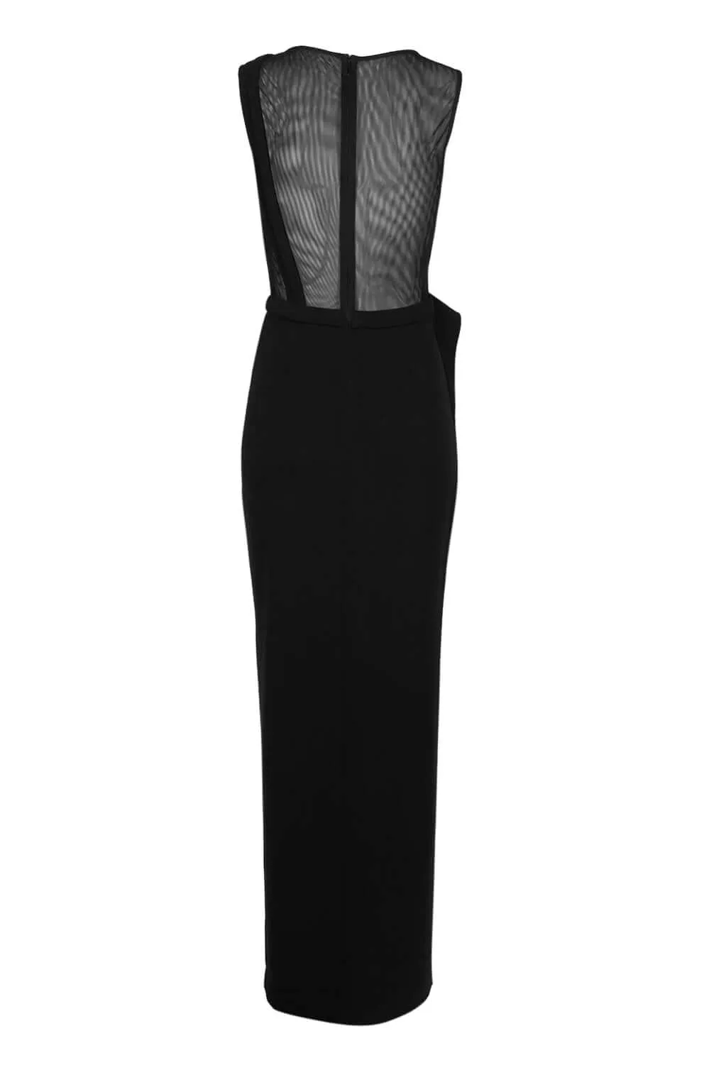 Nero Crew Neck Sleeveless Flutter Waist Bodycon Zipper Back Scuba Crepe Gown