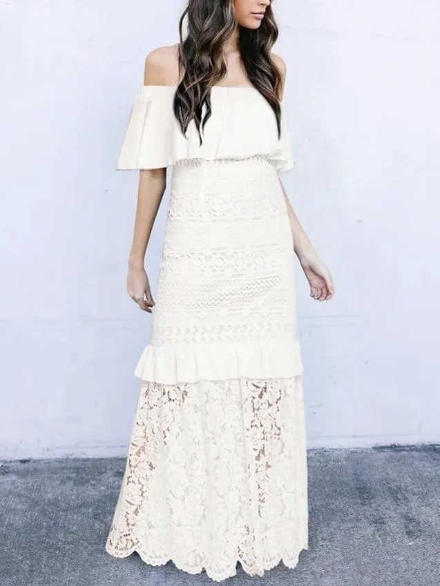 Off Shoulder Bohemian Hip Irregular Dress Lace Stitching Maxi Dress