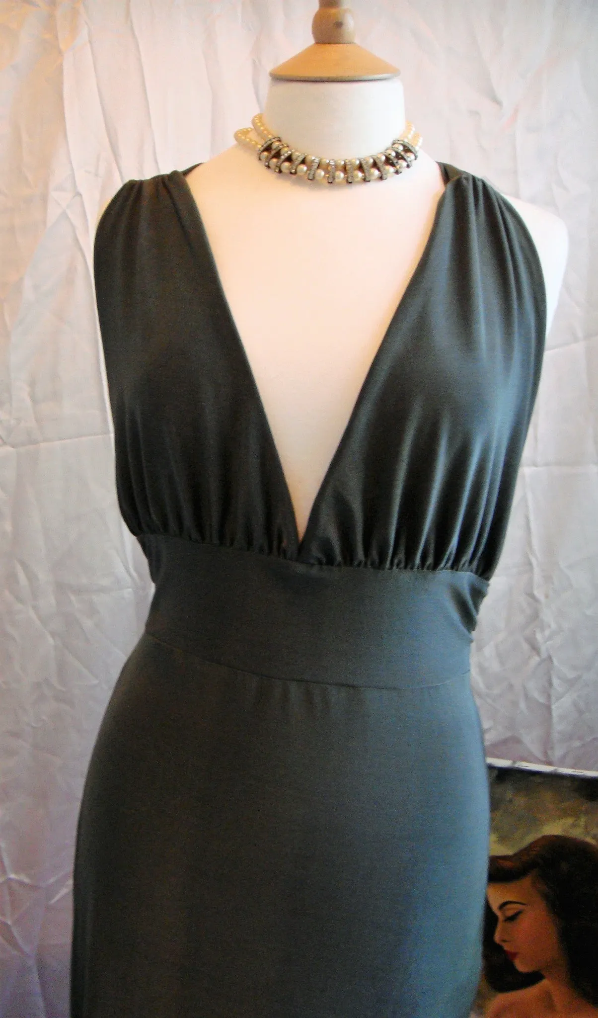 Olive green sexy maxi dress backless plunge neckline evening dress